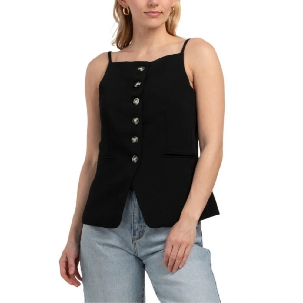 Christian Lacrouix Black Vest New Button Front Bodice  6 sleeveless academia